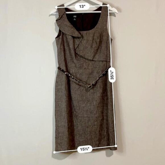 AGB Women’s Midi Business Ruffle Front Scoop Neck Dress Brown Size 6 EUC - Picture 7 of 10